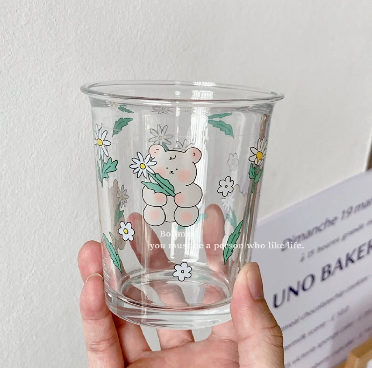 Cute Bear & Floral Glass Tumbler