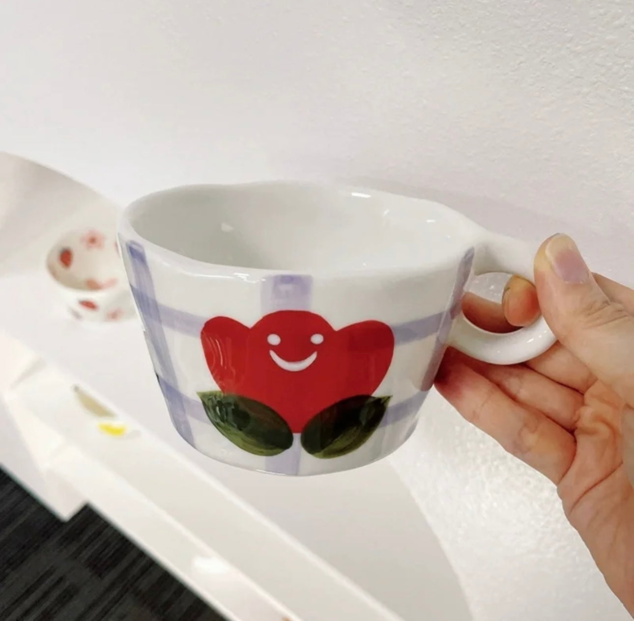 Purple Striped Floral Ceramic Mug