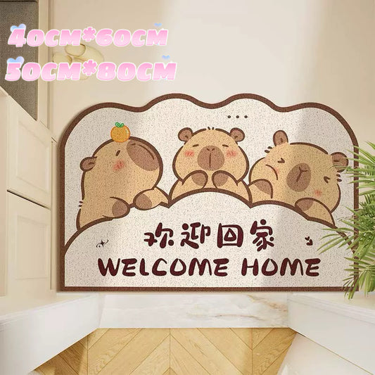 Triple Capybara Welcome Home Outdoor Doormat – Cute Animal Front Porch Mat
