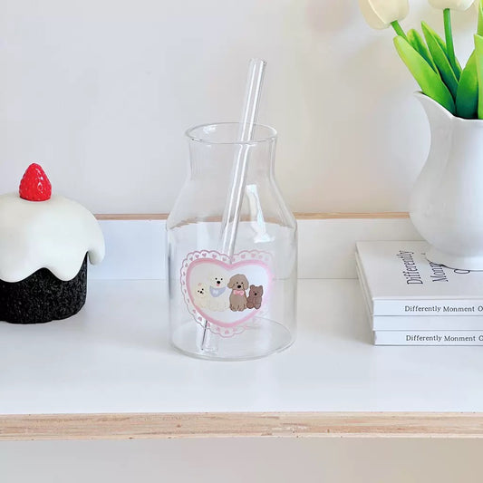 Cute Heart Dog Straw Tumbler (1000ml)