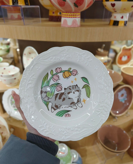 Tabby Cat Relief Ceramic Dish