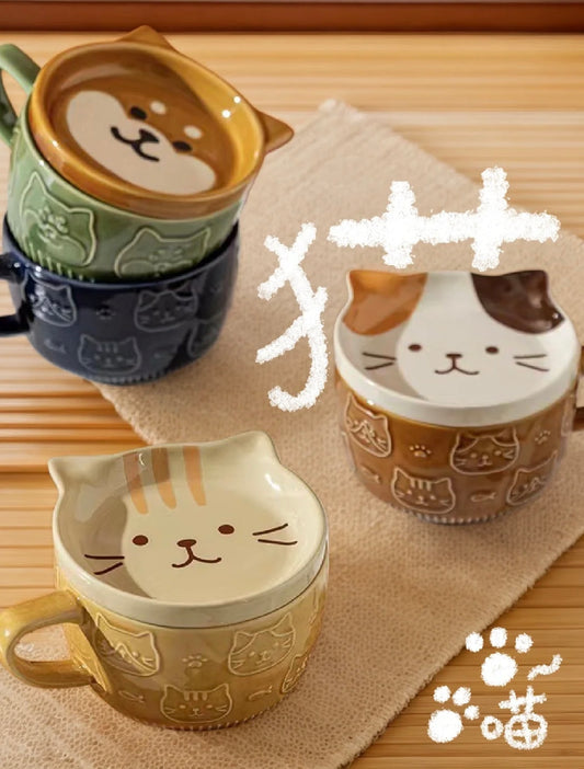 Cat Ceramic Mug with Lid