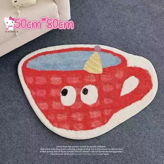 Red Coffee Cup Rug – Cute & Cozy Decorative Floor Mat（50cm*80cm)