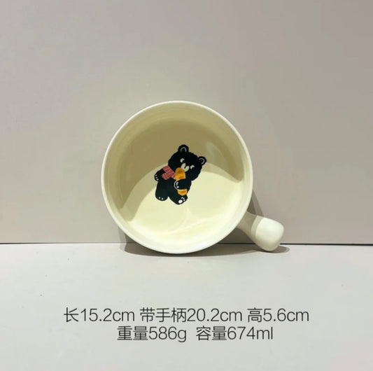 Kawaii Bear & Bread Big Handled Bowl