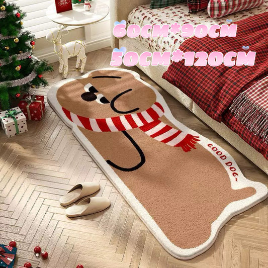 Red Scarf Lying Puppy Indoor Rug – Cute Dog Carpet for Home