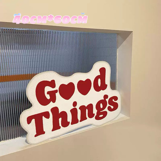 “Good Things” Letter Indoor Rug – Motivational Typography Carpet